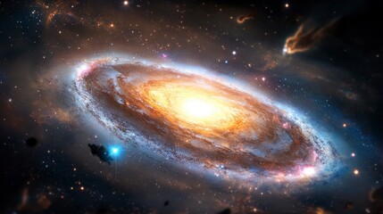 Fototapeta premium Vibrant Cosmic Galaxy with Dazzling Stars and Luminous Nebulae, Expansive Universe Rich in Detail