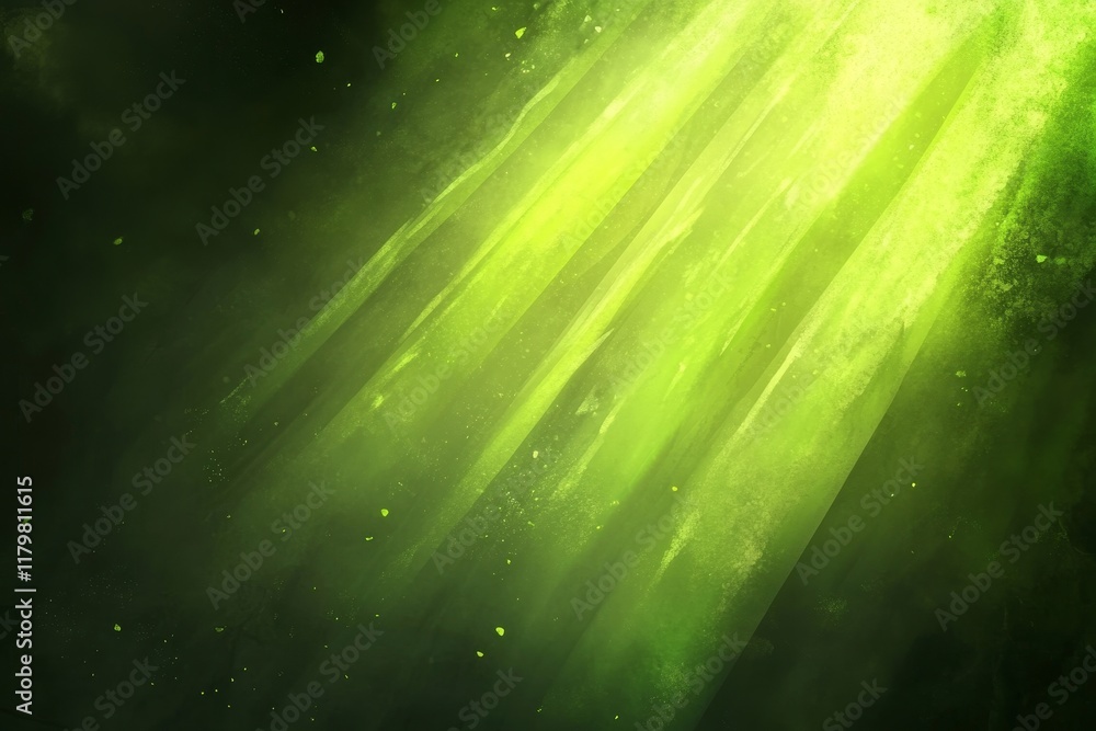 Poster luminous green light rays shining through a mystical forest creating an enchanting and ethereal atmo