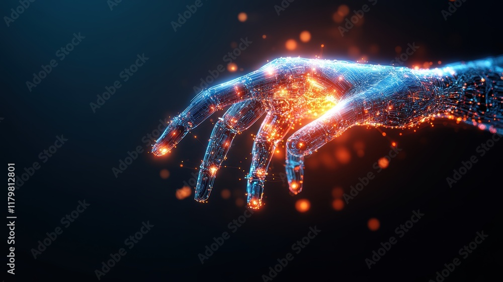 Poster a mysterious hand illuminated by ethereal glowing lights in a dark enigmatic setting evoking a sense