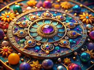 Obraz premium Macro Zodiac Signs: Celestial Details, Mystical Gems & Cosmic Dust