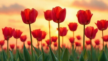 Obraz premium tulips , set against a fiery orange background