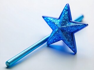 Obraz premium Magical Blue Toy Wand with Star, Low Light Photography, Isolated White Background