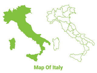 Green Italy map outline and flat vector illustration