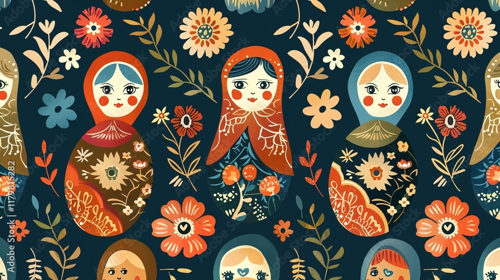 Wall mural Russian matryoshka pattern wallpaper