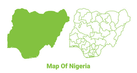 Green Nigeria map outline and flat vector illustration