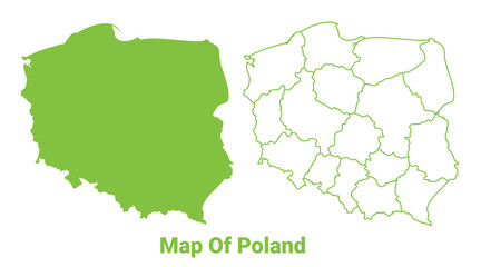 Green Poland map outline and flat vector illustration