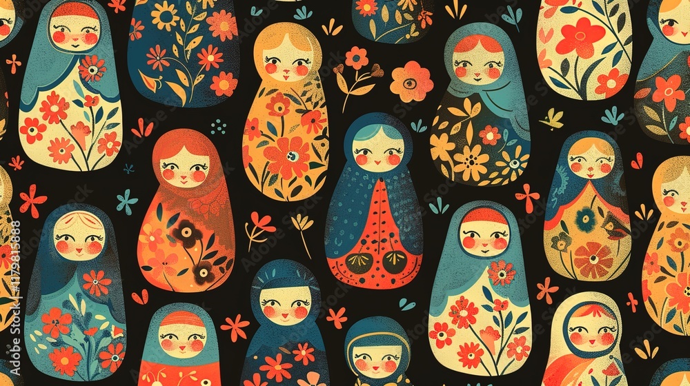 Wall mural Russian matryoshka pattern wallpaper