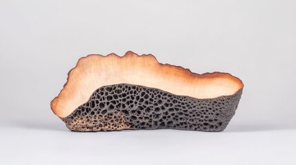 Fototapeta premium Textured Ceramic Vessel - Organic form, earthy tones, porous texture, handcrafted, modern design. Symbolize nature, artistry, texture, uniqueness, and elegance.