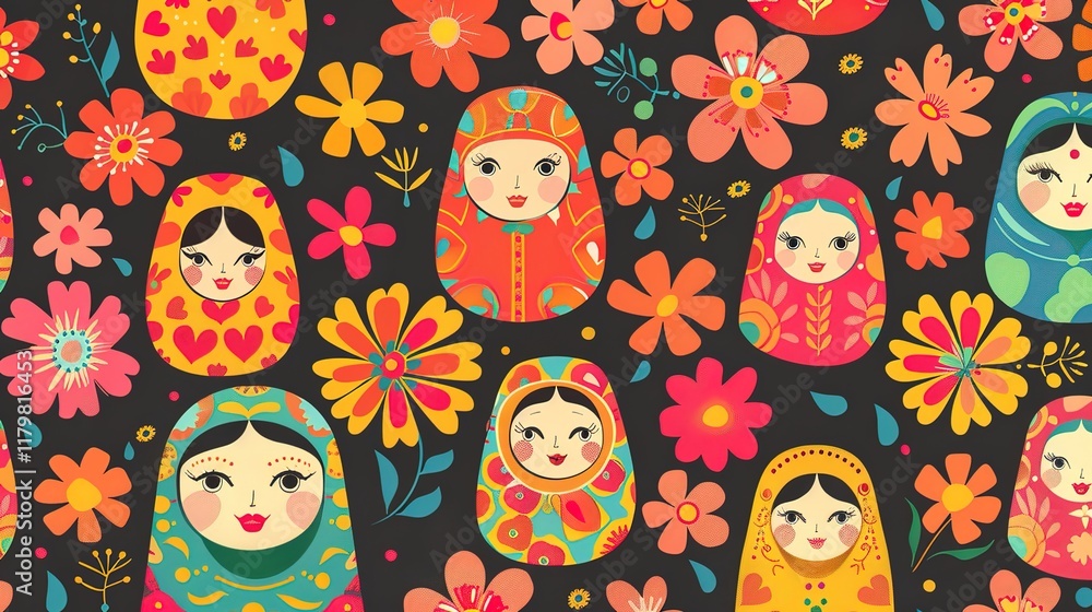 Wall mural Russian matryoshka pattern wallpaper