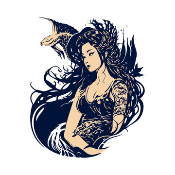 recommend clip art: fantasy creatures girl silhouette, Mermaid silhouette isolated on white background. Girl with fishtail. Mythology fairy character. Ocean siren. Sea maid. Water nymph. Sea life creature.