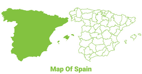 Green Spain map outline and flat vector illustration