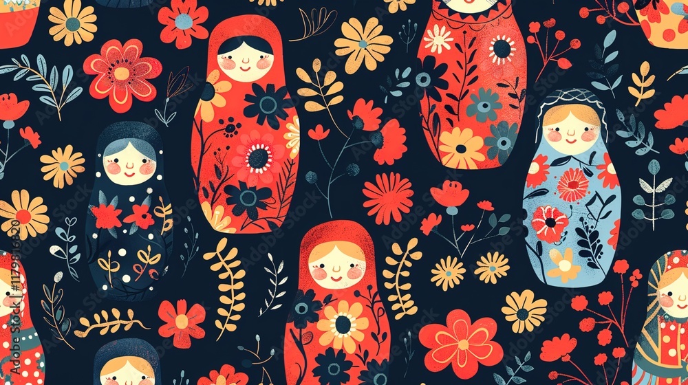 Wall mural Russian matryoshka pattern wallpaper