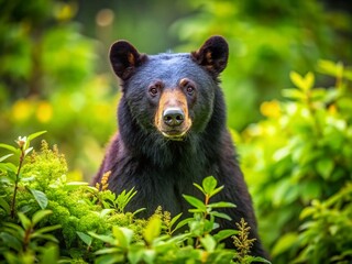 Fototapeta premium Majestic Alaskan Black Bear in Soft Bokeh, Wildlife Photography