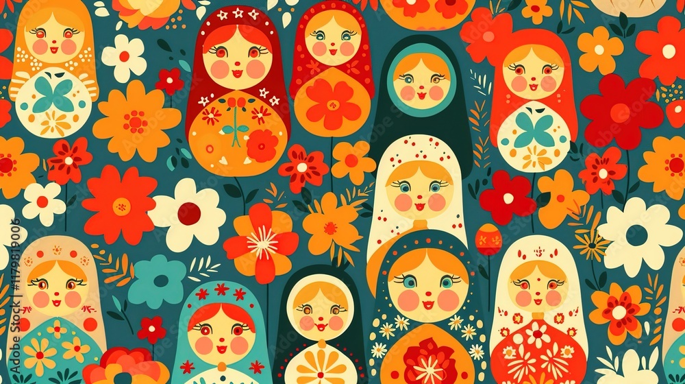 Wall mural Russian matryoshka pattern wallpaper