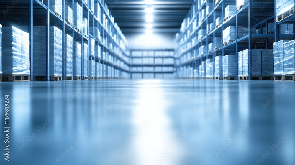 Poster expansive data center featuring long rows of modern servers illuminated by cool white lights creatin