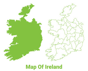 Green Ireland map outline and flat vector illustration