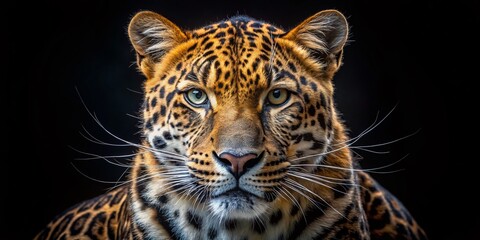Fototapeta premium Majestic Amur Leopard Portrait - Drone Photography, Black Background