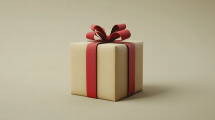 Obraz premium Elegant Gift Box with Red Ribbon and Bow on Minimalist Background