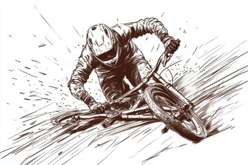 Cyclist Falls Off Broken Bike Sketch Raster: A raster-style sketch showing a cyclist falling off a damaged bike.