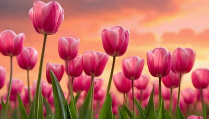 tulips , set against a fiery orange background