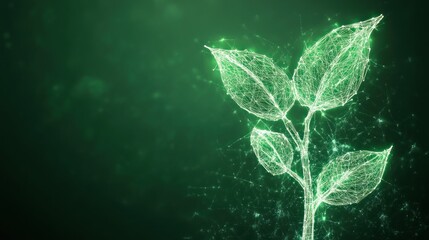 Glowing Green Plant Abstract Nature Digital Art  Network Connections Growth Technology