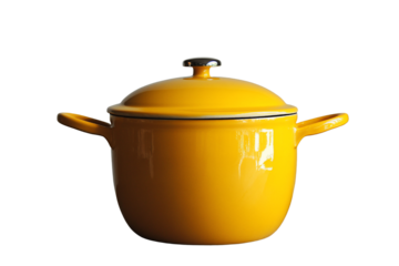 Minimalist Yellow Enamel Pot with Dome Lid Design