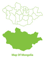 Obraz premium Green Mongolia map outline and flat vector illustration