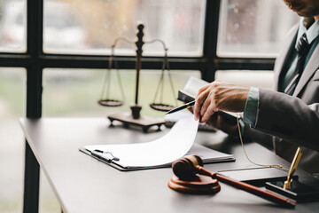 Male consultant or lawyer working in the office legal concept Advice on justice and the law Male judge in courtroom