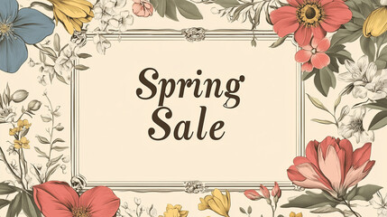 Classic spring sale banner with elegant floral frame and sophisticated lettering design copy space