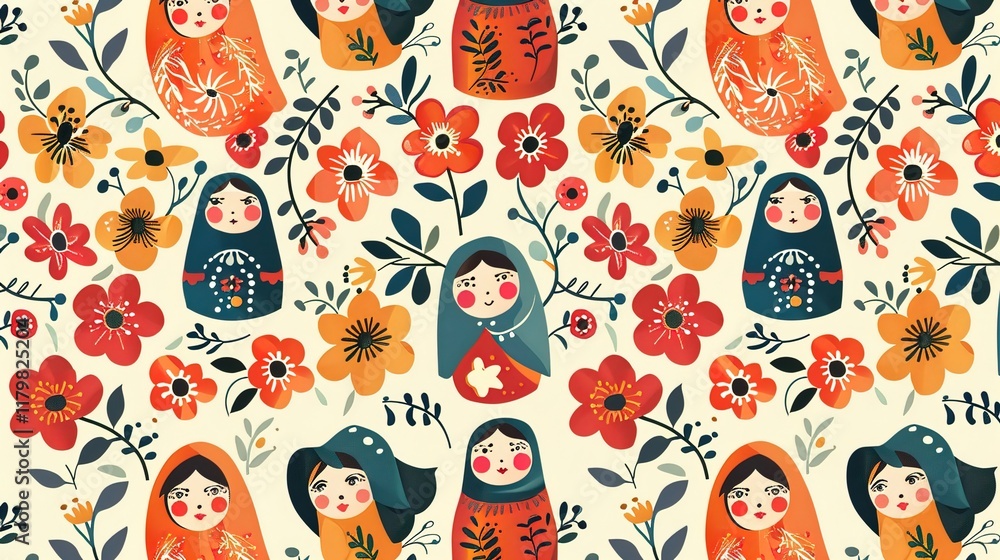 Wall mural Russian matryoshka pattern wallpaper