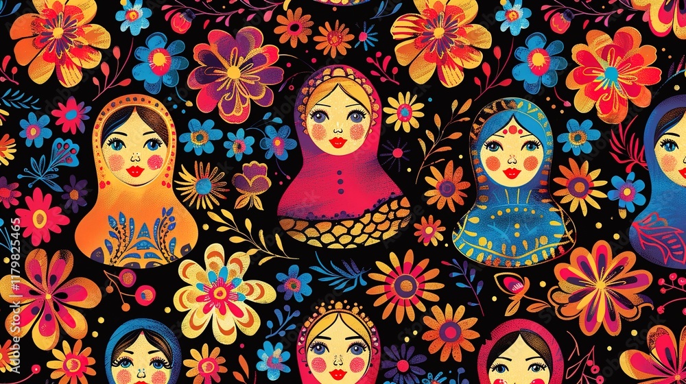 Wall mural Russian matryoshka pattern wallpaper