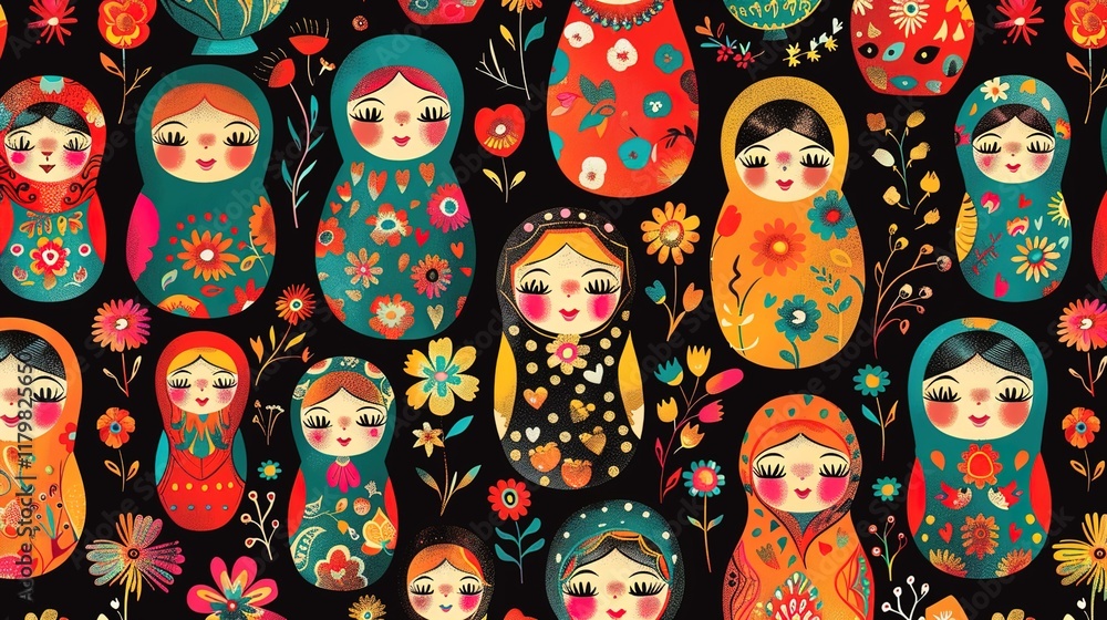 Wall mural Russian matryoshka pattern wallpaper