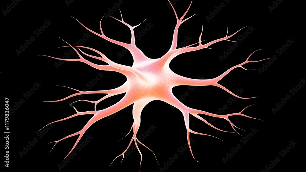 Poster a stylized representation of a neuron showcasing its dendrites and axon, set against a black backgro