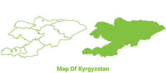 Green Kyrgyzstan map outline and flat vector illustration