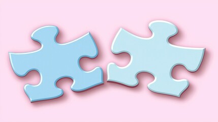 Obraz premium Two Light Blue Puzzle Pieces Interlocking on Pink Background Connection Solution Concept