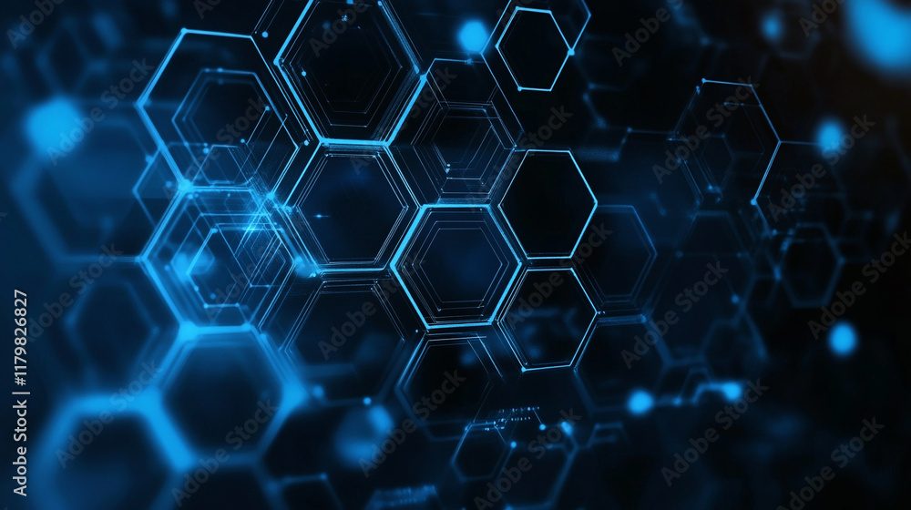 Poster abstract hexagonal pattern with a gradient and light effects, suitable for backgrounds. industrial b