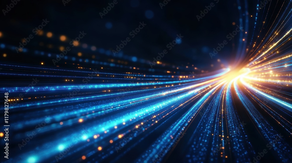 Poster futuristic abstract technology background with bright glowing lines and dots creating an engaging hi
