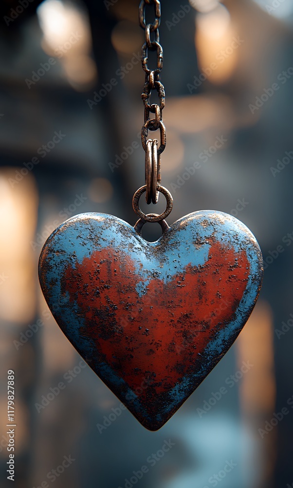Poster heart-shaped object with a chain