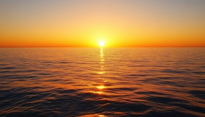 Golden Sunset Over Ocean Calm Sea Peaceful Horizon Dramatic Sky
