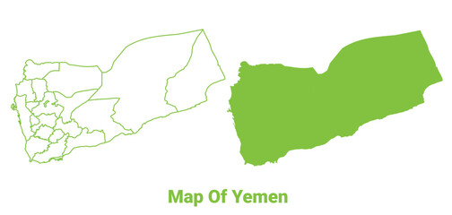 Green Yemen map outline and flat vector illustration