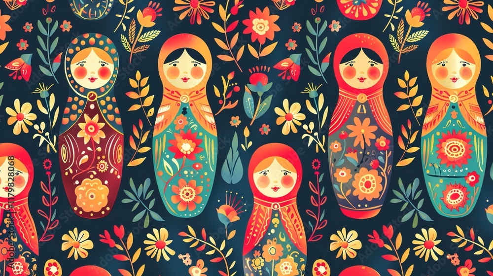 Wall mural Russian matryoshka pattern wallpaper