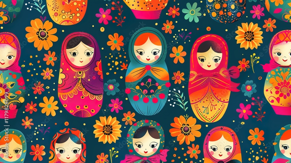 Wall mural Russian matryoshka pattern wallpaper