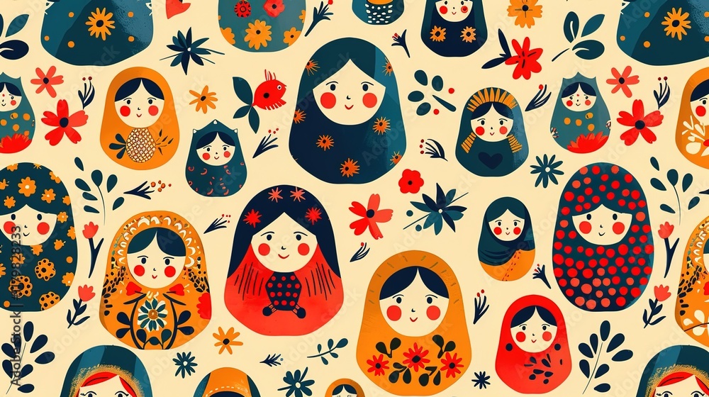 Wall mural Russian matryoshka pattern wallpaper