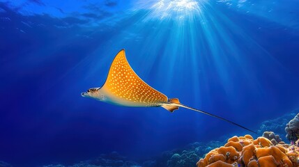 Spotted Eagle Ray Underwater Ocean Wildlife Coral Reef Scene