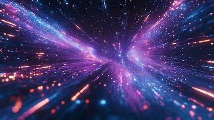 Naklejka premium Colorful light streaks create a sense of motion through a starry cosmic landscape with vibrant energy