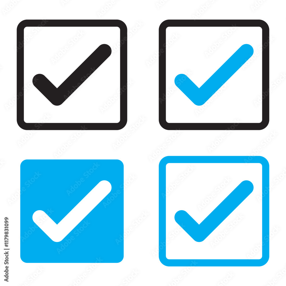 Poster checkmark in circle icon set. checkmark tick icon set. line and glyph check mark