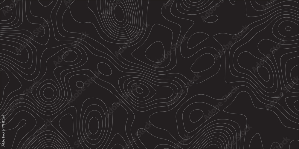Poster Abstract white on black background Topographic line map pattern. Modern Abstract Design Concept Elegant Black Beautiful Topo Wallpaper Design illustration for art, fabric, packaging, web, banner.	

