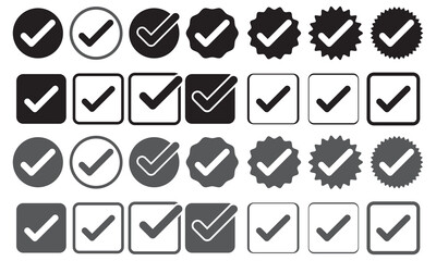 check box icon with correct with different line width. approved symbol. accept checkmark icons green tick box, check list square frame sign.