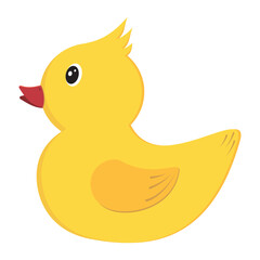 Yellow rubber duck. Bath baby toy. Inflatable cute duck toy. Isolated illustration.