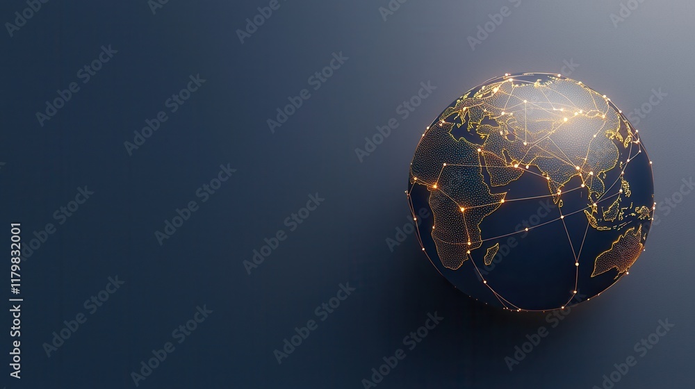 Poster glowing globe with connections and trailing lights